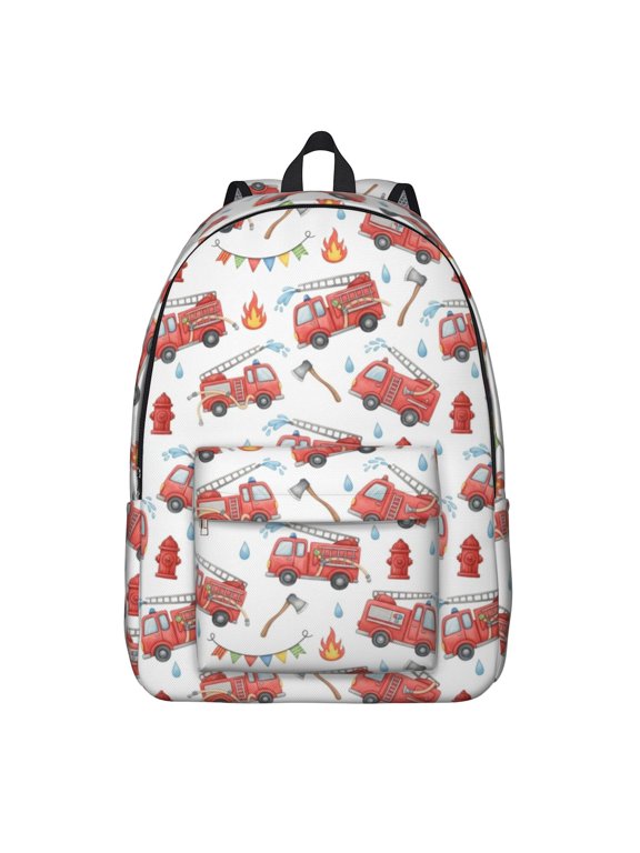 Fireman and Bunting White Pattern Backpack for School, Cute School Bag with Adjustable Shoulder Straps and Padded Back, 15.7"x11.8"x5.5"