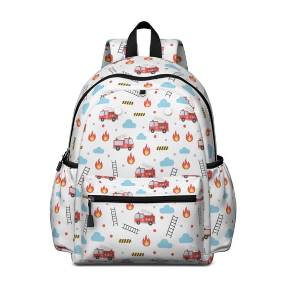 Fireman and Cloud White Pattern Backpack for School, Cute School Bag with Adjustable Shoulder Straps and Padded Back, 13.4"x11"x4.7"