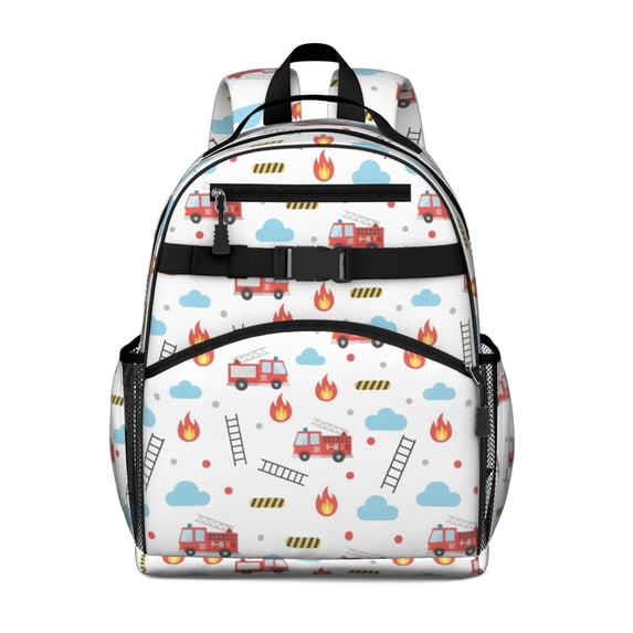Fireman and Cloud White Pattern Backpack for School, Cute School Bag with Adjustable Shoulder Straps and Padded Back, 15.25"x11.5"x5.25"