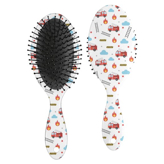 Fireman and Cloud White Pattern Brush, Detangling Hair Brush, Scalp Massage Hair Comb, Smooth Handle Gifts for Daily Hair Care