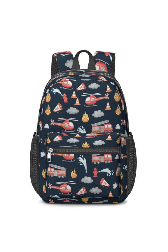 Fireman and Cone Blue Pattern 17" School Backpacks for Teens,Waterproof Oxford Fabric,S-Shape Padded Straps for School,Travel,Hiking,Camping