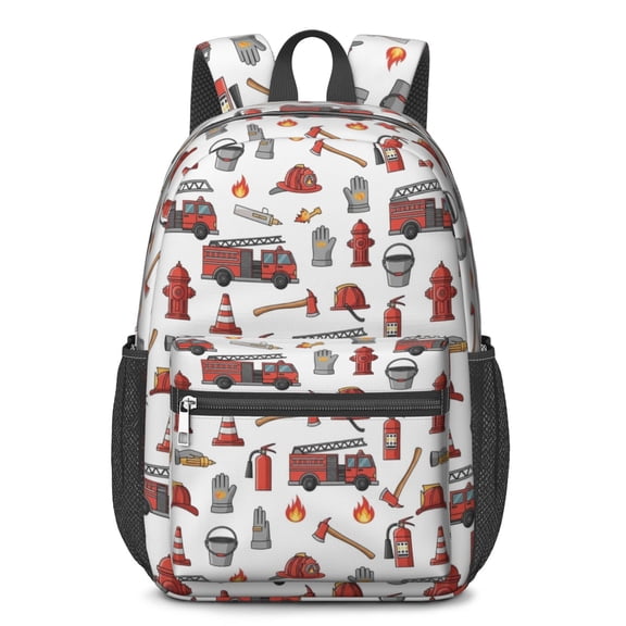 Fireman and Glove White Pattern 17" School Backpacks for Teens,Waterproof Oxford Fabric,S-Shape Padded Straps for School,Travel,Hiking,Camping