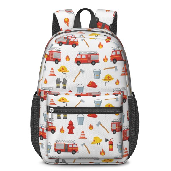 Fireman and Glove White Pattern 17" Waterproof Oxford School Backpacks for Teens, S-Shape Padded Straps, for School, Travel, Hiking, Camping