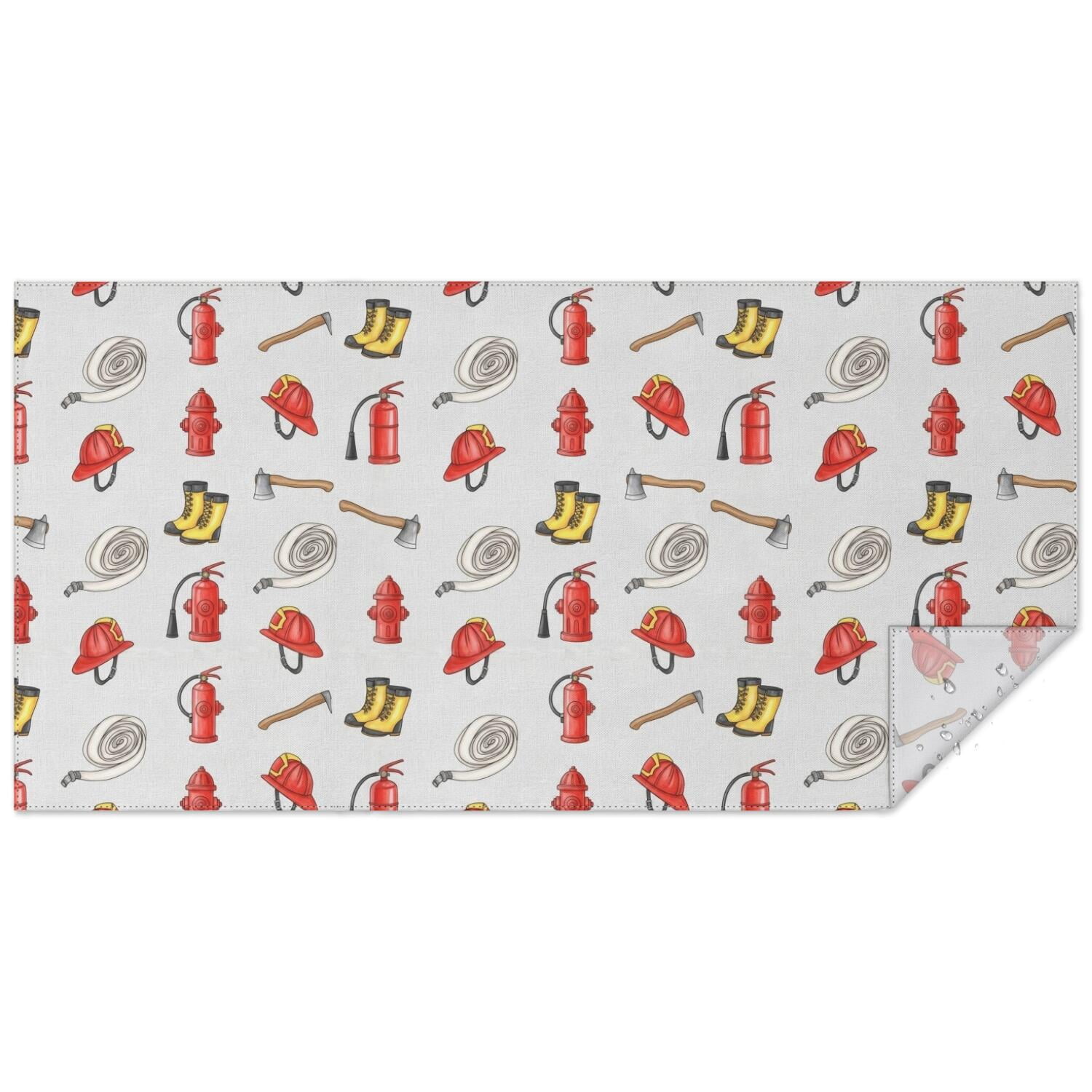 Fireman and Helmet White Pattern Waterproof Tablecloth, Rectangular ...
