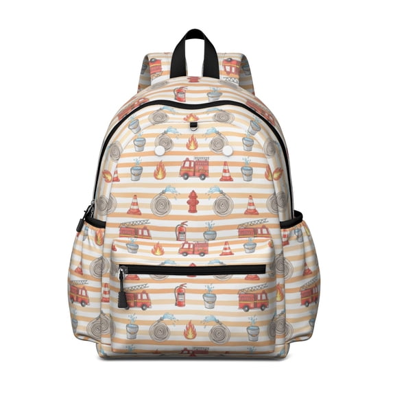 Fireman and Hose Orange Pattern Backpack for School, Cute School Bag with Adjustable Shoulder Straps and Padded Back, 13.4"x11"x4.7"