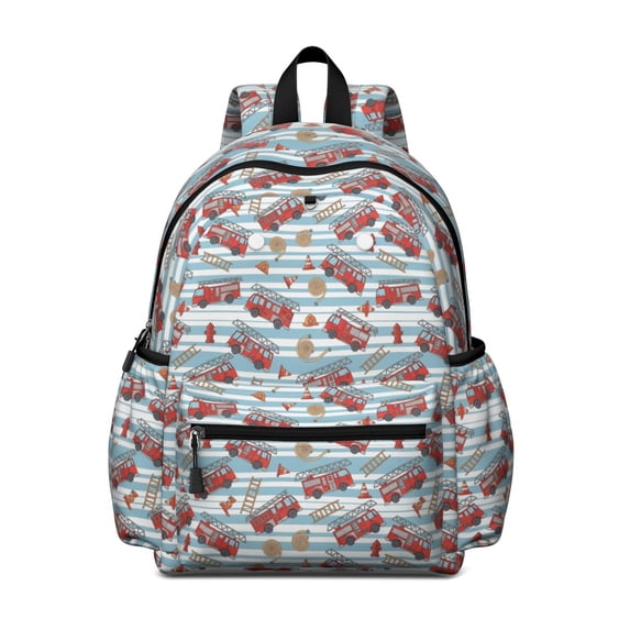 Fireman and Ladder Blue Pattern Backpack for School, Cute School Bag with Adjustable Shoulder Straps and Padded Back, 13.4"x11"x4.7"