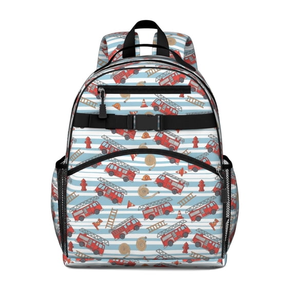 Fireman and Ladder Blue Pattern Backpack for School, Cute School Bag with Adjustable Shoulder Straps and Padded Back, 15.25"x11.5"x5.25"