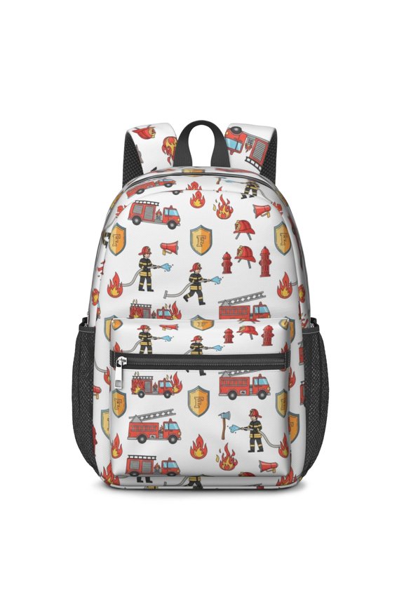 Fireman and Shield White Pattern 17" School Backpacks for Teens,Waterproof Oxford Fabric,S-Shape Padded Straps for School,Travel,Hiking,Camping