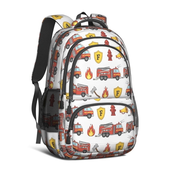 Fireman and Shield White Pattern Cute School Backpack Bag with Padded Back and Adjustable Shoulder Straps 16.9 X 12.6 X 5.9 Inches