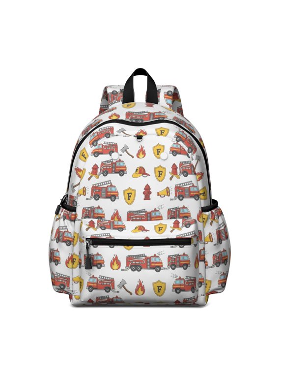 Fireman and Shield White Pattern Cute School Backpack with Padded Back and Adjustable Shoulder Straps 13.4"x11"x4.7"