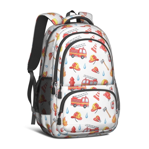 Fireman and Sign White Pattern Cute School Backpack Bag with Padded Back and Adjustable Shoulder Straps 16.9 X 12.6 X 5.9 Inches