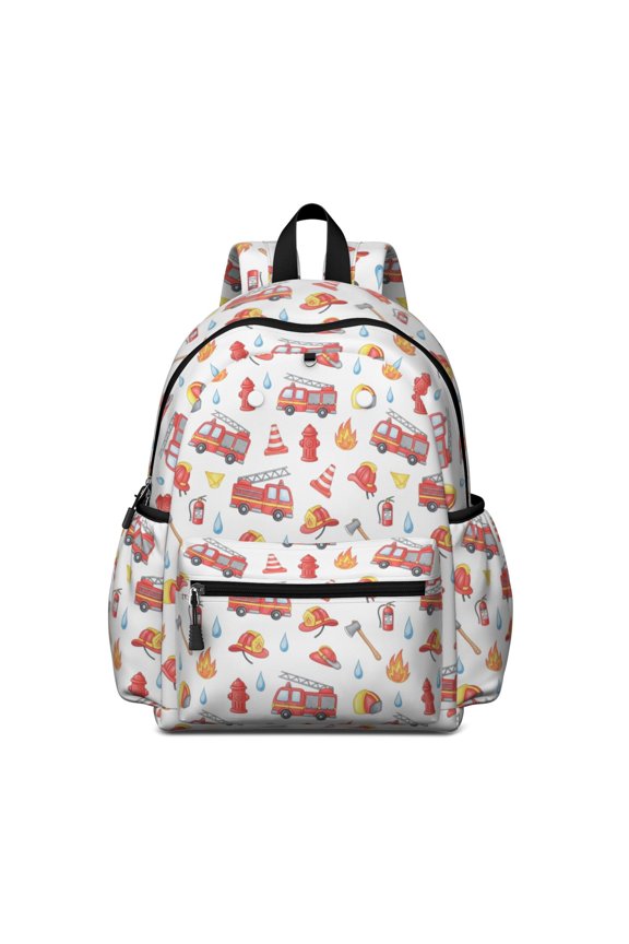 Fireman and Sign White Pattern Cute School Backpack with Padded Back and Adjustable Shoulder Straps 13.4"x11"x4.7"