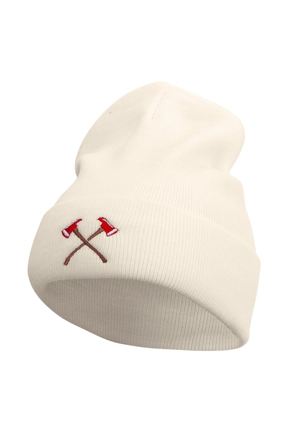 Firemen Axe Embroidered 12 Inch Long Knitted Beanie - Birch OSFM