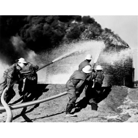 Firemen Fighting Oil Fire Poster Print - 18 x 24 in.