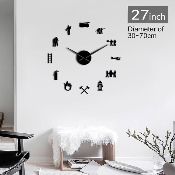 Firemen Hydrant Exclusive Large DIY Wall Clock Extinguisher Fire Fighting Truck Fire Department Decor Fire Tools Clock Watch(Black,27inch)