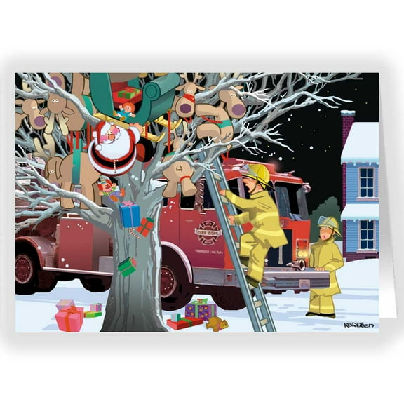 Firemen To The Rescue Christmas Cards - 18 Boxed Cards & Envelopes - 50009