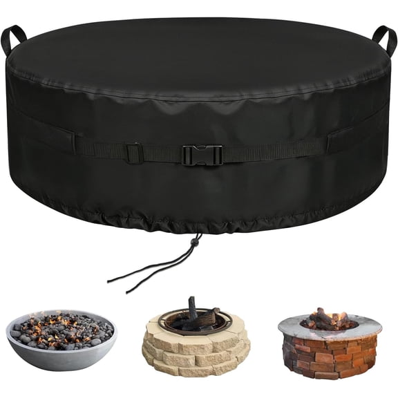 Firepit Cover for 39-42 Inch Round Fire,Outdoor Round Fireplacs Cover Waterproof, Heavy-Duty Firepit Covers-42*9Inches