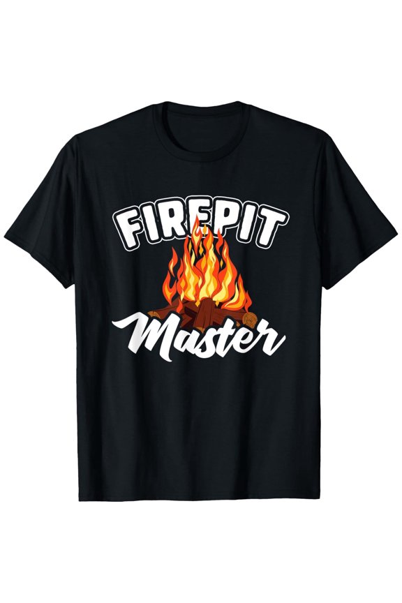 Firepit Master Funny Camping T-Shirt Retro Bonfire Graphic Tee for Men and Women Outdoor Summer BBQ Party Apparel