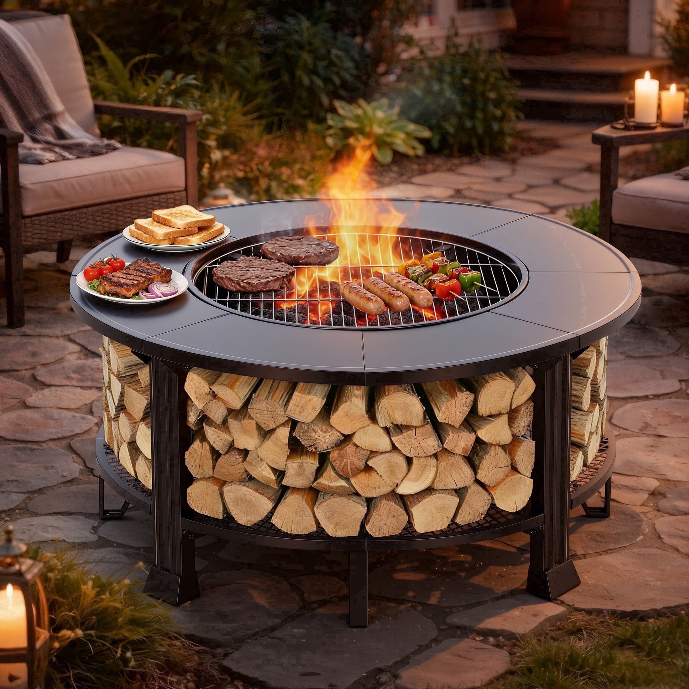 fire pit patio table with umbrella 15.7