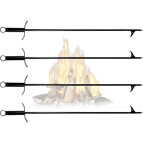 Firepit Poker - 36 Inch Long Poker - Black Powder Coated Fireplace Poker - Camping Essentials & Fireplace Tools - Firepit Poker for Outside pits & Indoor Hearth (4 Piece)