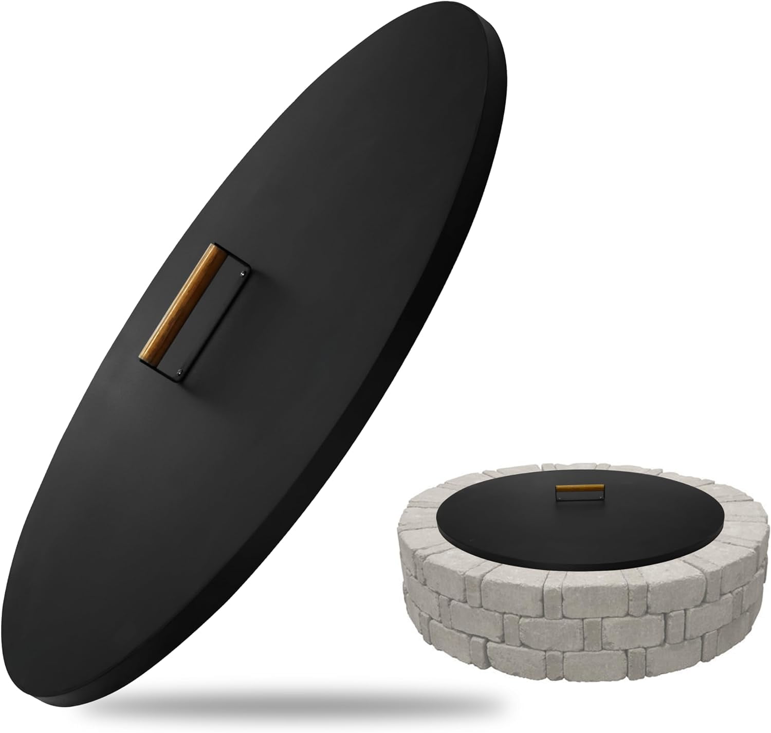 31 Inch Black Carbon Steel Fire Pit Lid with Wooden Handle
