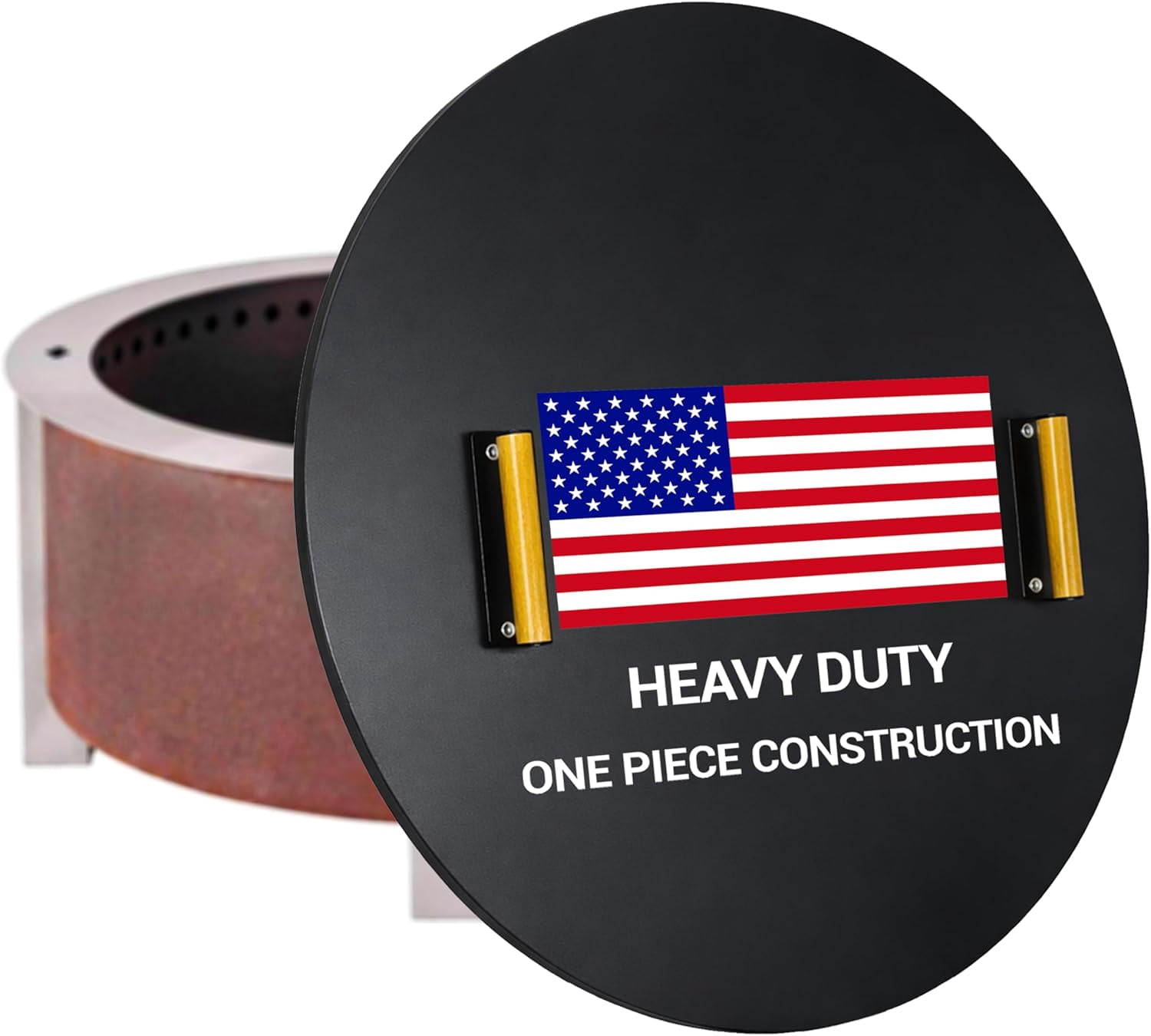 FEBTECH Solid Fire Pit Lid 35” - Fit for 34.5 Inch Smokeless Fire Pit - Carbon Steel Fire Pit Lid with Dual Wooden Handles & Powder Coating - Reliable Use as Garden Decor Fire Pit lid Accessories