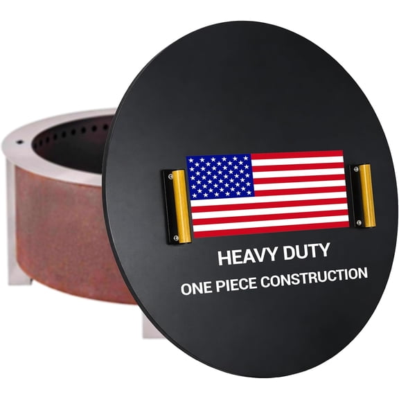 FEBTECH Solid Fire Pit Lid 35 - Fit for 34.5 Inch Smokeless Fire Pit - Carbon Steel Fire Pit Lid with Dual Wooden Handles & Powder Coating - Reliable Use as Garden Decor Fire Pit lid Accessories