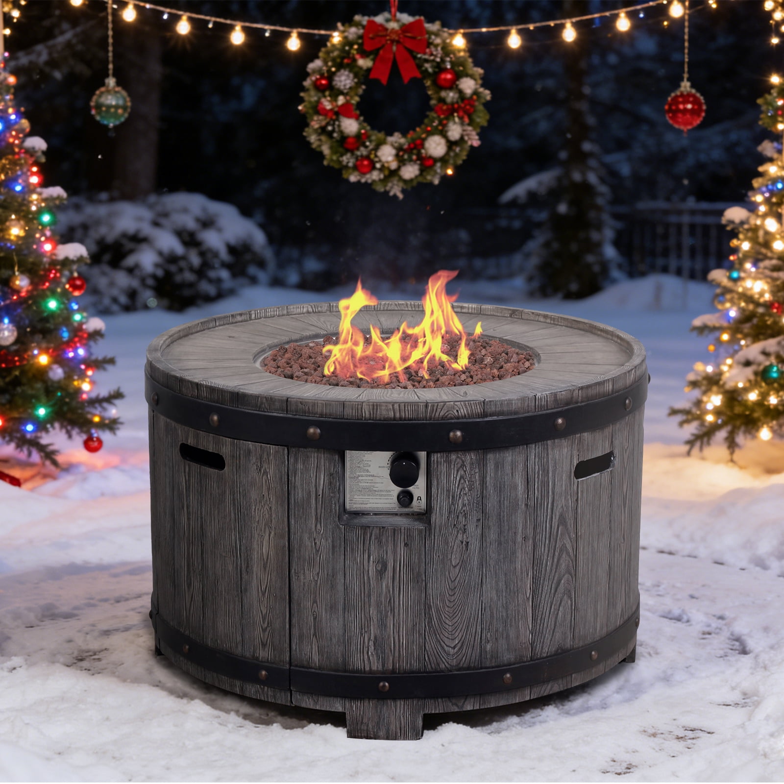 Afterglow Outdoor 36" Round TerraFdab Propane Fire Pit Table for Outside Patio Backyard Garden, Firepit Table with Weather Cover and Lava Rocks(Gas Tank not Included)，50000 BTU, Wood Look(Grey)