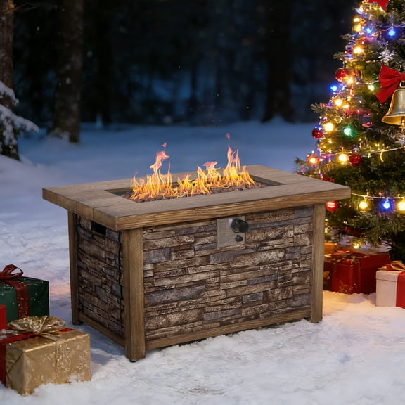 Afterglow Outdoor Retangular TerraFab Propane Fire Pit Table for Outside Patio Backyard Garden with Weather Cover and Lava Rocks, 50000 BTU, 43.5”Lx27.36”Wx23.8”H, Brown, CSA Certificated