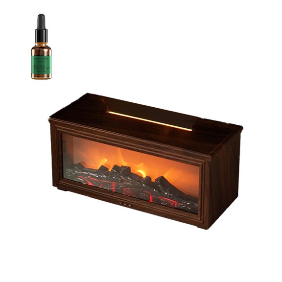 Fireplace Aroma Diffuser with Simulated Flame Effect, Ultrasonic Flame Humidifier with 7-Color Ambient Light, Essential Oil Diffuser with Remote Control & Timer, Quiet Diffuser for Home Office