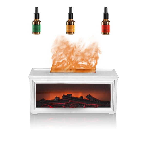 Fireplace Aroma Diffuser with Simulated Flame Effect, Ultrasonic Flame Humidifier with 7-Color Ambient Light, Essential Oil Diffuser with Remote Control & Timer, Quiet Diffuser for Home Office