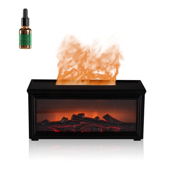 Fireplace Aroma Diffuser with Simulated Flame Effect, Ultrasonic Flame Humidifier with 7-Color Ambient Light, Essential Oil Diffuser with Remote Control & Timer, Quiet Diffuser for Home Office