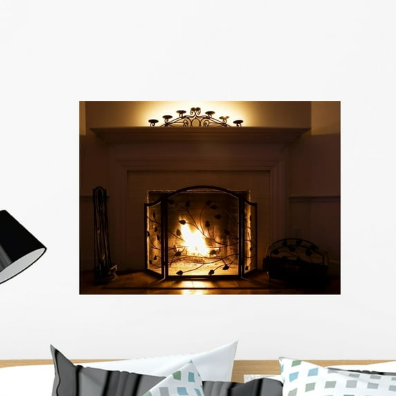 Fireplace Burning Logs Wall Mural Decal by Wallmonkeys Vinyl Peel and Stick Graphic (24 in W x 18 in H)