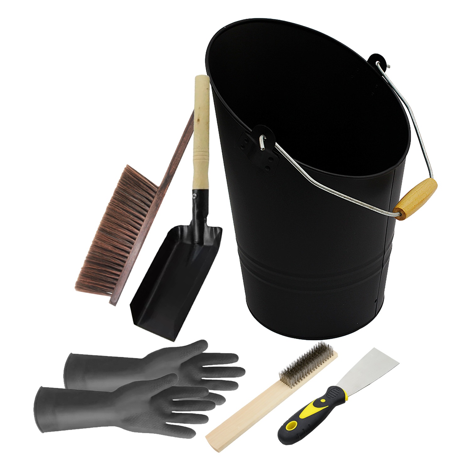Fireplace Cleaning Kit - 6-Piece Ash Bucket with Angled Pour Spout ...
