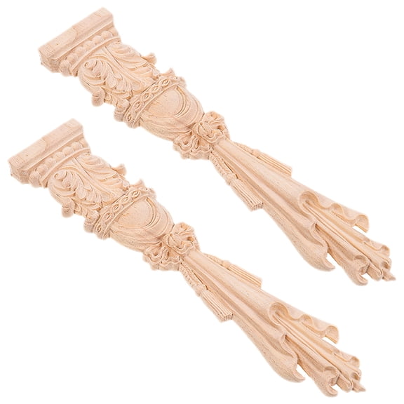 2pcs Wood carved Onlay Appliques Fireplace Wood Carved Appliques Cabinet Decors