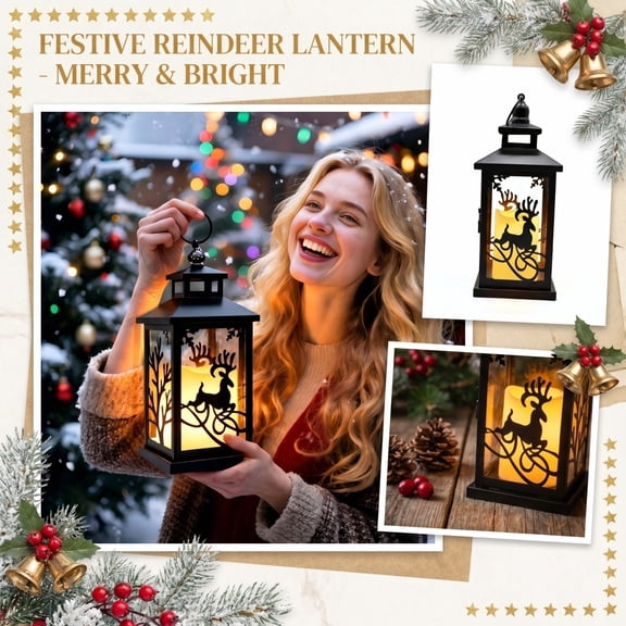 Fireplace Decorations for Living Room Black Metal Hanging Lantern with Flameless Candle, Christmas Indoor Decor, Mantel Decor for Home Winter Party
