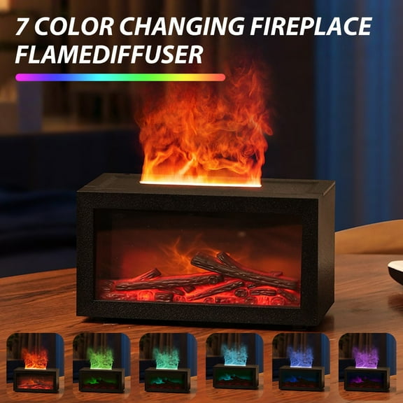 Fireplace Diffuser with 3D Flame Effect, Essential Oil Aromatherapy & 7 Color LED Mood Lighting