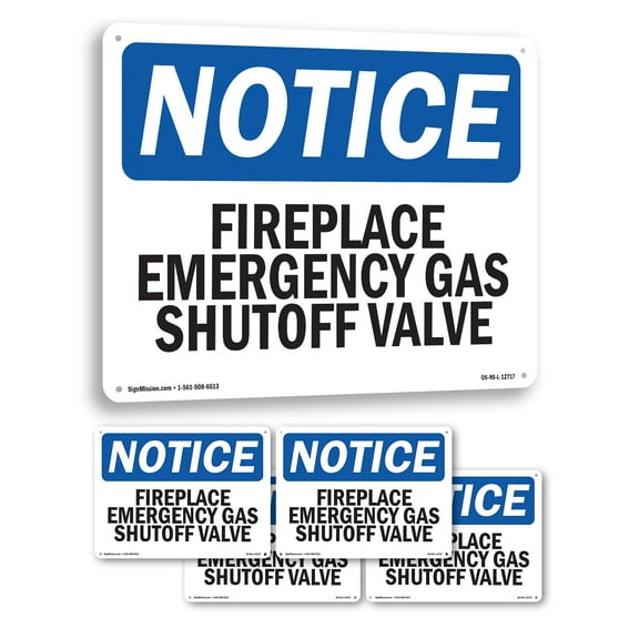 Fireplace Emergency Gas Shutoff Valve OSHA Notice Rigid Plastic Sign 10 Inch x 7 Inch - 5 Pack