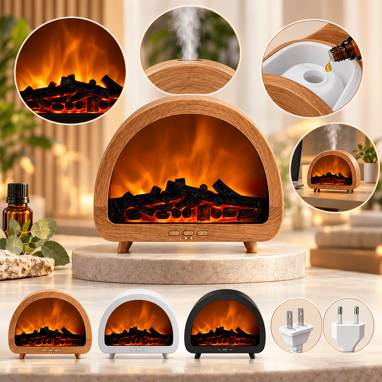 Fireplace Essential Oil Diffuser, Realistic Flame Effect Mini ...