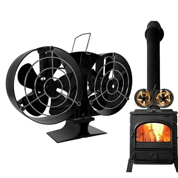 Fireplace Fan Heat Powered Fire Fan Eco Stove Quiet Operation Double Head Fan with Protective Cover