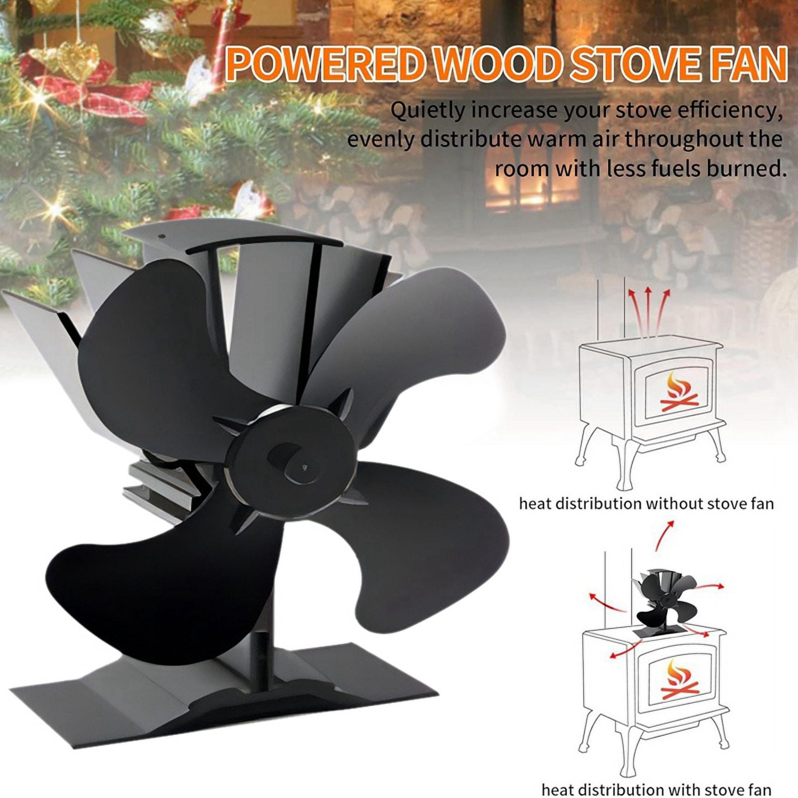 Fireplace Fan Stove Fan 4 Blades Heat Powered Stove Fan for Wood Log ...