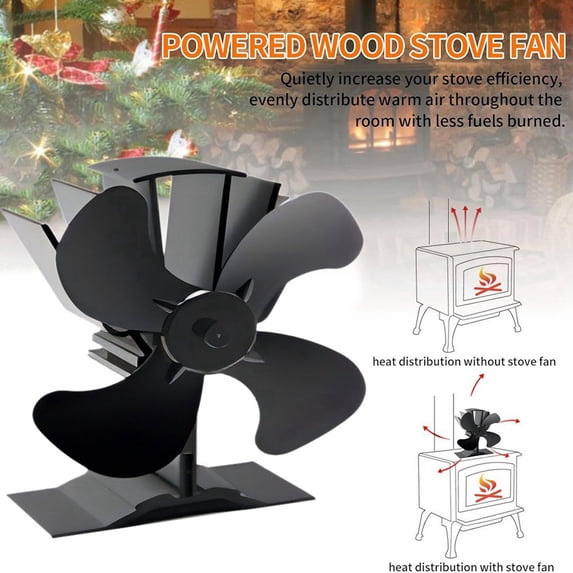 Fireplace Fan Stove Fan 4 Blades Heat Powered Stove Fan for Wood Log Burner Fireplace Magnetic Upright Fireplace Fan