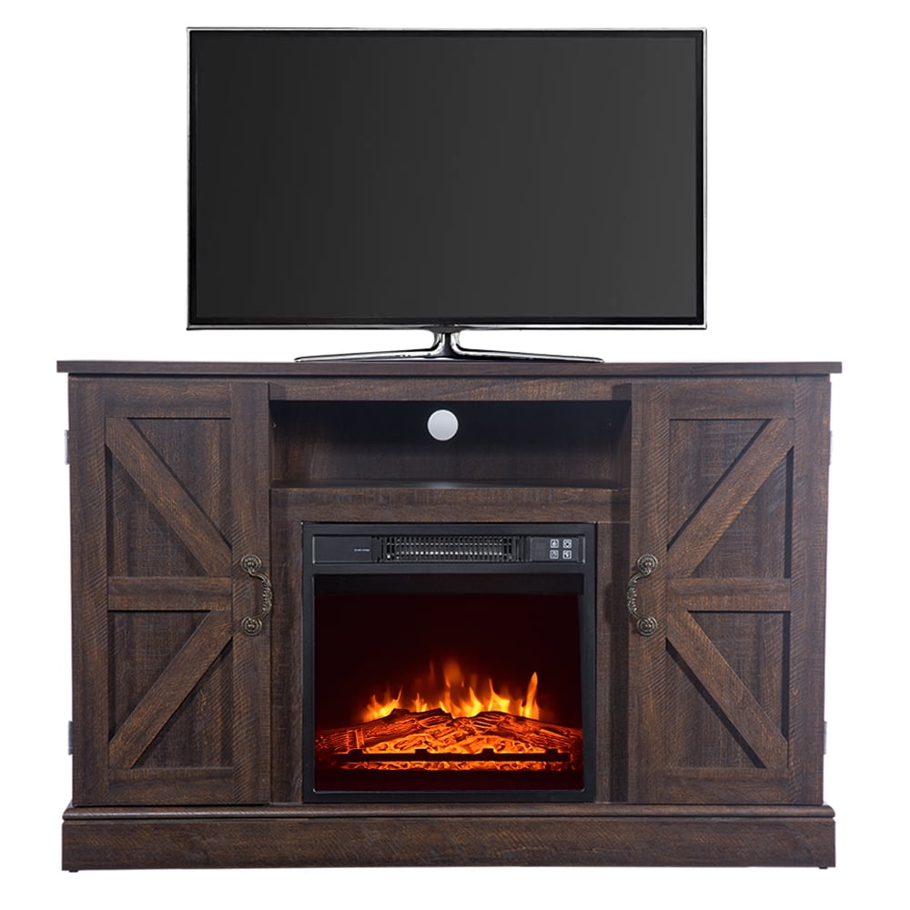 Fireplace Farmhouse Barn Door Wood TV Stands for TVs up to 47'', Electric  Fireplaces with Electric Fireplace Insert by Real Flame, Rustic  Entertainment Center TV Stands w/Side Cabinets, Brown, S8534 - Walmart.com