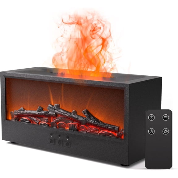Fireplace Flame Air Diffuser Humidifier,7 Colors Aromatherapy Essential Oil Diffuser, 150ml Ultrasonic Aroma Humidifier with Remote Control & Timer for Bedroom, Home, Office, Yoga (Black)
