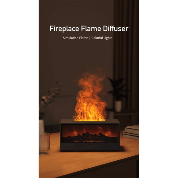 Fireplace Flame Aromatherapy Diffuser with Remote Control, 150ml Ultrasonic Humidifier with 3D Fire Effect, Timer & Auto Shut-Off, Black/White