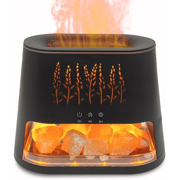 Fireplace Flame Diffuser & Himalayan Salt Lamp, 8 Colors Aromatherapy Diffuser Cool Mist Humidifier with Timer Auto Off Function for Home, Bedroom, Offie,Yoga