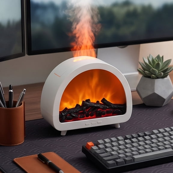 Fireplace Flame Humidifier, Aroma Diffuser with Warm Glow for Bedroom Desk, for Warm Soft Glow in Any Dark Corner
