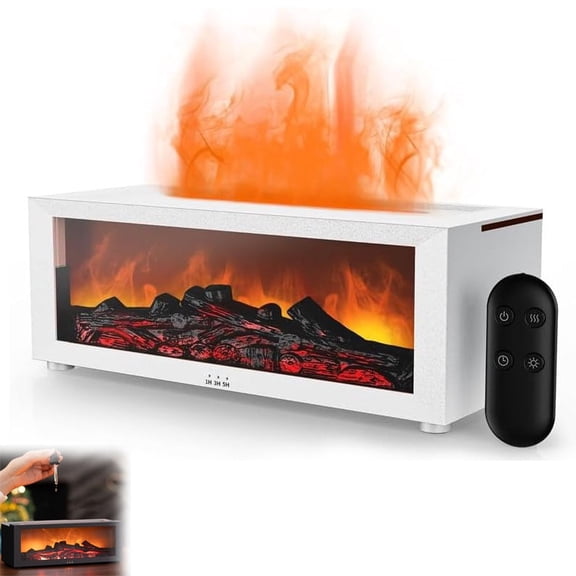 Fireplace Flame Oil Aroma Diffuser, 7 Color Changing Lights Aromatherapy Air Diffuser,Ultrasonic Cool Essential Oil Cool Mist Humidifier with Timer&Remote for Home,Office (White)