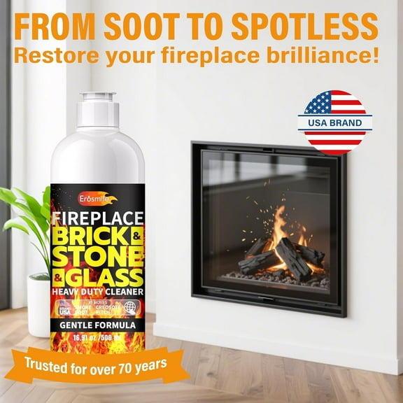 Fireplace Gel Cleaner Set Fireplace Soot Remover with Scrub Brush for Brick, Stone, Rock, Tile, and Marble, Nonabrasive Fireplace Cleaner, Gentle Formula Brick & Glass Cleaner 16 FL OZ