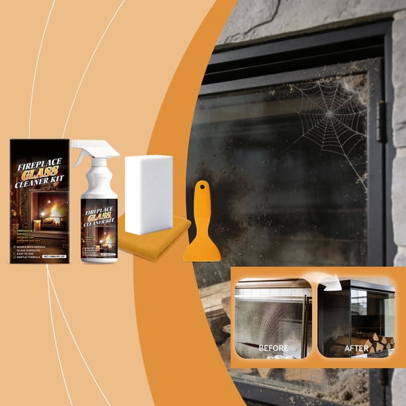 Fireplace Glass Cleaner Kit - 150ml & Tools, Removes Soot, Tar & Stains, Restores Clarity to Glass Doors & Screens